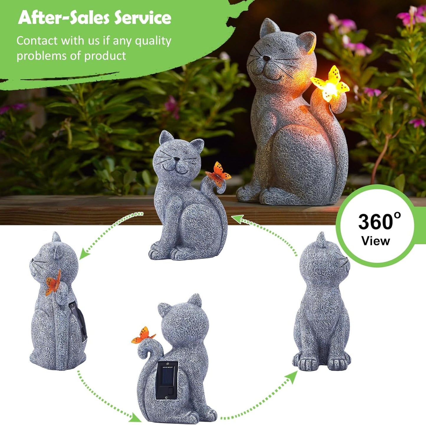 Nacome Cat Outdoor Statues for Garden: Outside Decor with Butterfly Clearance for Yard Art Lawn Ornaments Porch Patio Balcony Home House - Birthday Gifts for Grandma Mom Women-VerdiqueGarden