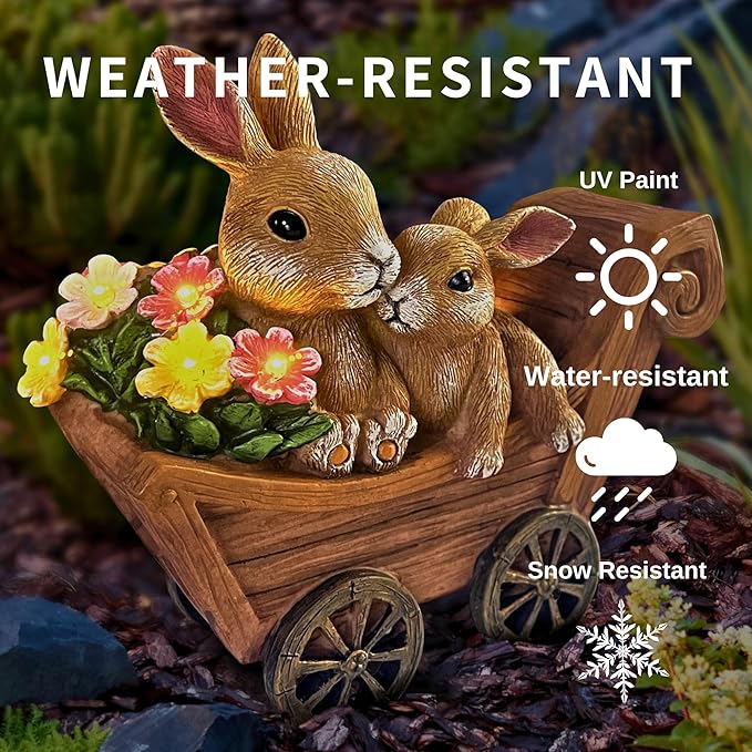 Bunny Solar Garden Statues, Rabbit Decor & Yard Ornaments, Cute Garden Decor for Outside, Gifts for Moms, Solar Figurines Outdoor Statue, Gardening Gifts for Women, Bunnies Ornament - Medium-VerdiqueGarden