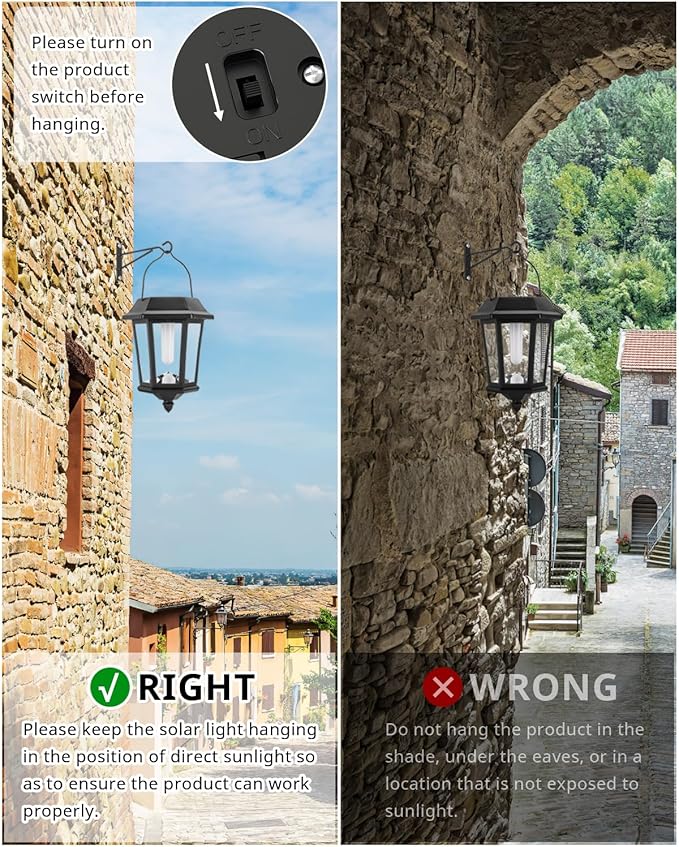 Solar Lanterns Outdoor Waterproof, Hanging Solar Lights with Glass Shade - 2 Pack LED Metal Wall Mount Outdoor Light for Yard/Garden/Patio - Flame-VerdiqueGarden