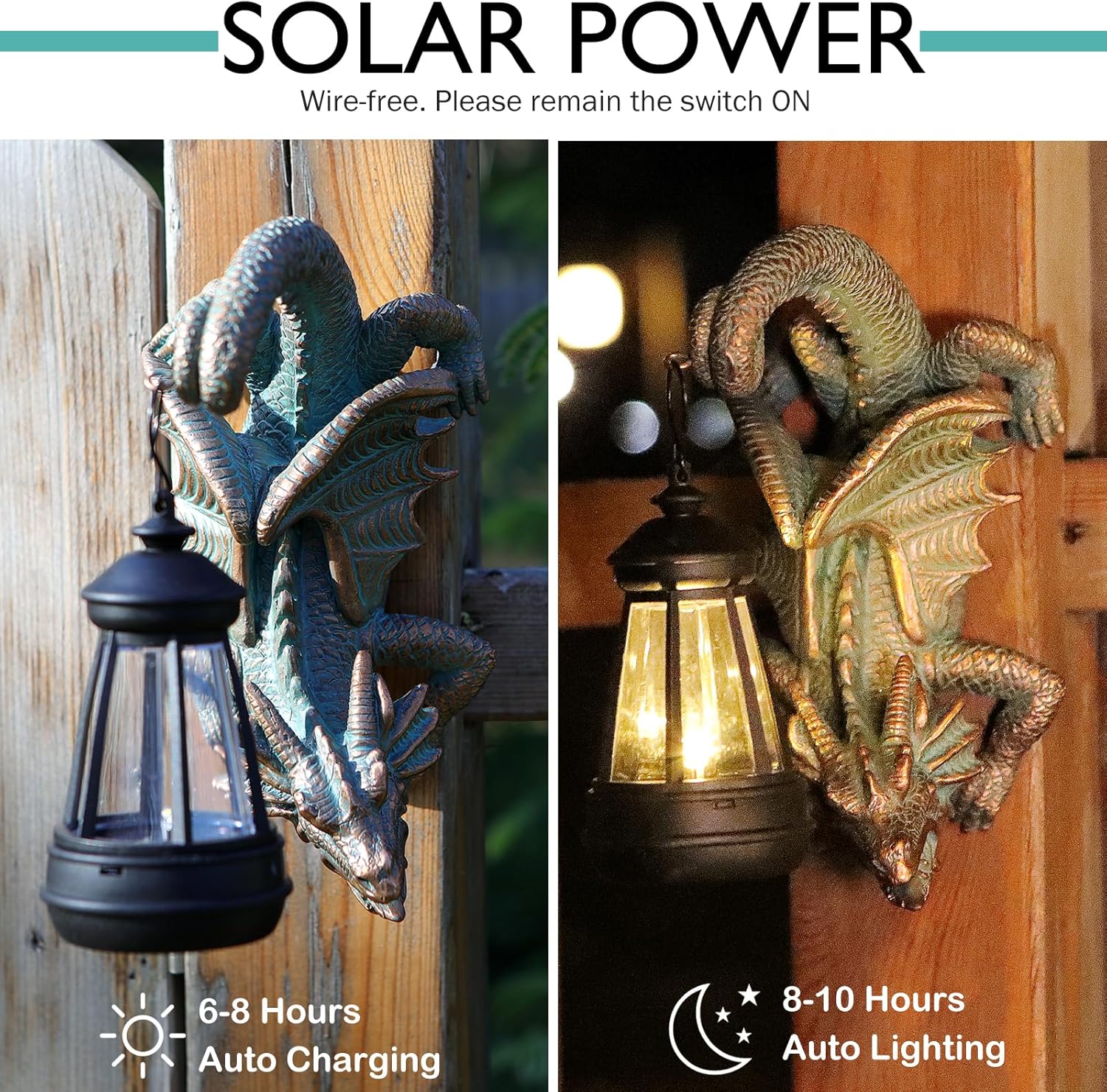Solar Dragon Tree Hugger Statue Wall Decor - Gothic Garden Statue with Solar Lantern, Outdoor&Yard Decor, Fantasy Dragon Figurine for Trees, Walls, or Fences - Unique for Men & Women-VerdiqueGarden