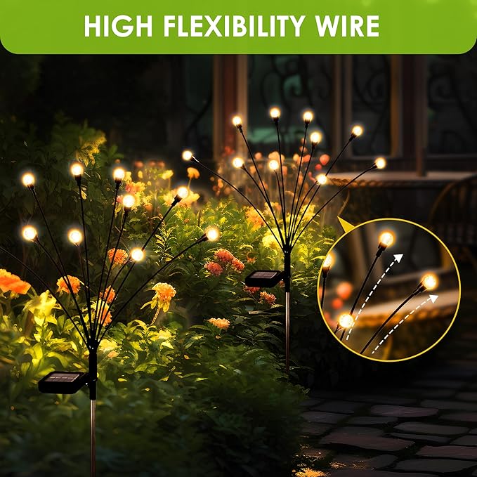 10 LED Solar Garden Lights, 6 Pack Solar Firefly Lights Outdoor Waterproof, Solar Crystal Ball Swaying Lights, Firefly Garden Lights Solar Outdoor (Warm White)-VerdiqueGarden
