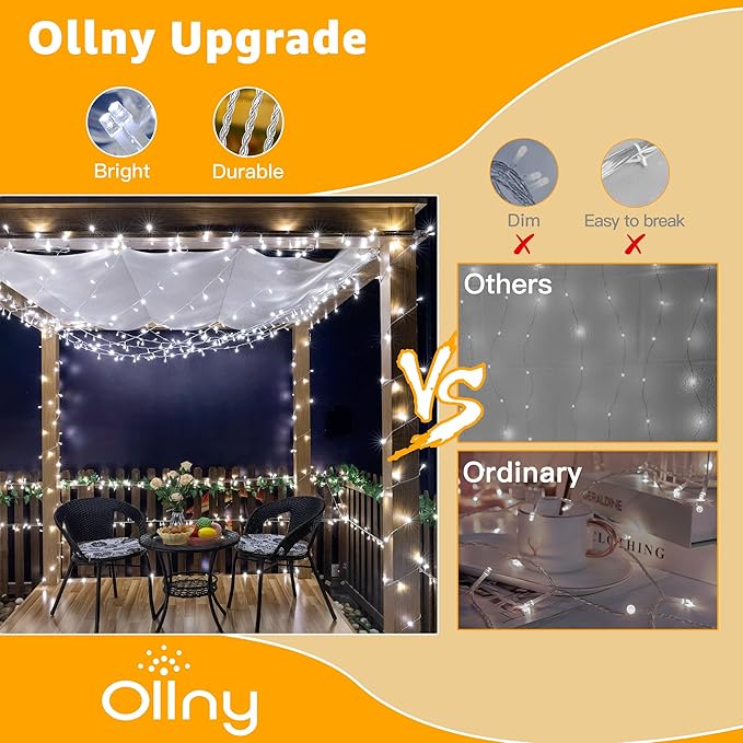 Ollny 120LED 40FT String Lights, Waterproof Connectable Fairy Lights with Timer 8 Modes, Cool White Plug in Christmas Light for Indoor Outdoor Patio Party Bedroom Classroom Decor-VerdiqueGarden