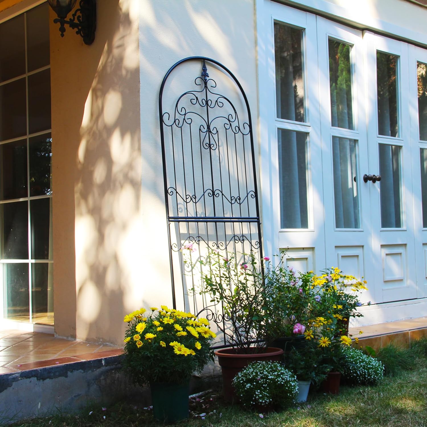 Trellis for Climbing Plants 70.8" H x 25.6" W Metal Wrought Iron Outdoor Wall Panel for Vines Flowers Elegant Accent Decorative Garden Structure-VerdiqueGarden