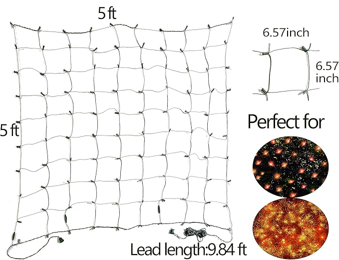 HISHINY Halloween Lights Outdoor,100LED 5ftx5ft Orange Net Lights with Connectable, Waterproof,UL Certified and Durable Green Wire Design for Bushes,Shrubs,Halloween Decorations Outdoor-VerdiqueGarden