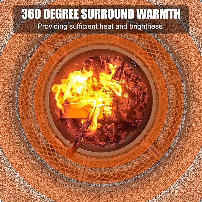 47 Inch Outdoor Fire Pit with 2 Grills, Extra Large BBQ Firepits for Outside, Metal Round Fire pits with Lid&Fire Poker,3 in 1 Wood Burning Outdoor Fireplaces for Backyard,Patio,Bonfire-VerdiqueGarden