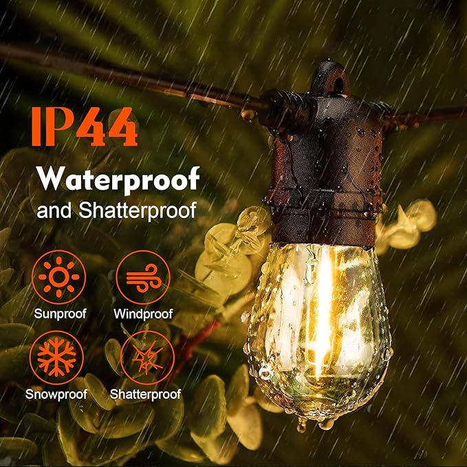 36 Pack S14 LED Bulbs for Outdoor String Lights, Shatterproof Replacement Edison Bulbs for Patio String Lights Outdoor Waterproof, Warm White 2200K, Dimmable, E26 Standard Base-VerdiqueGarden