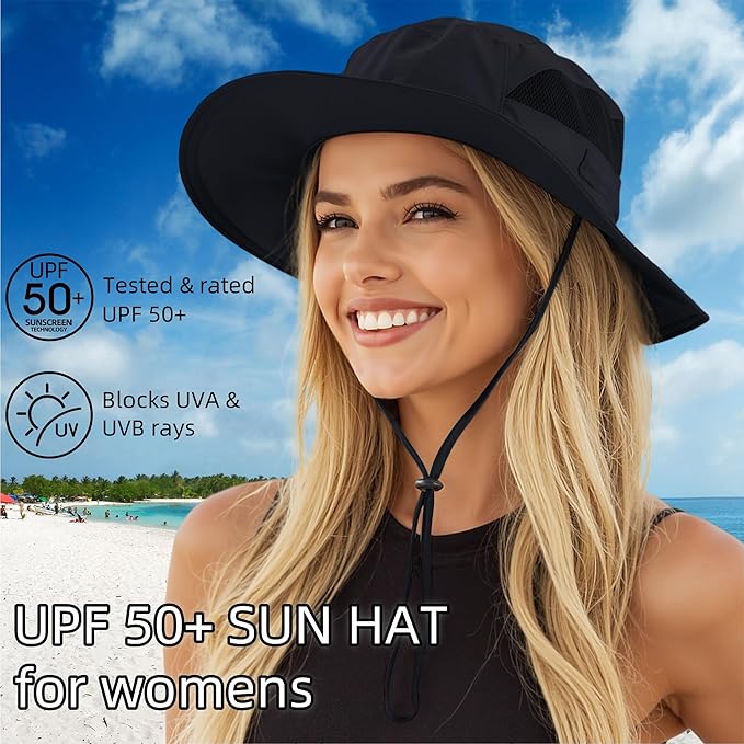 Connectyle Women's UPF 50+ Sun Hat UV Protection Wide Brim Bucket Hat Summer Beach Hats Fishing Hiking Outdoor Safari Hats-VerdiqueGarden