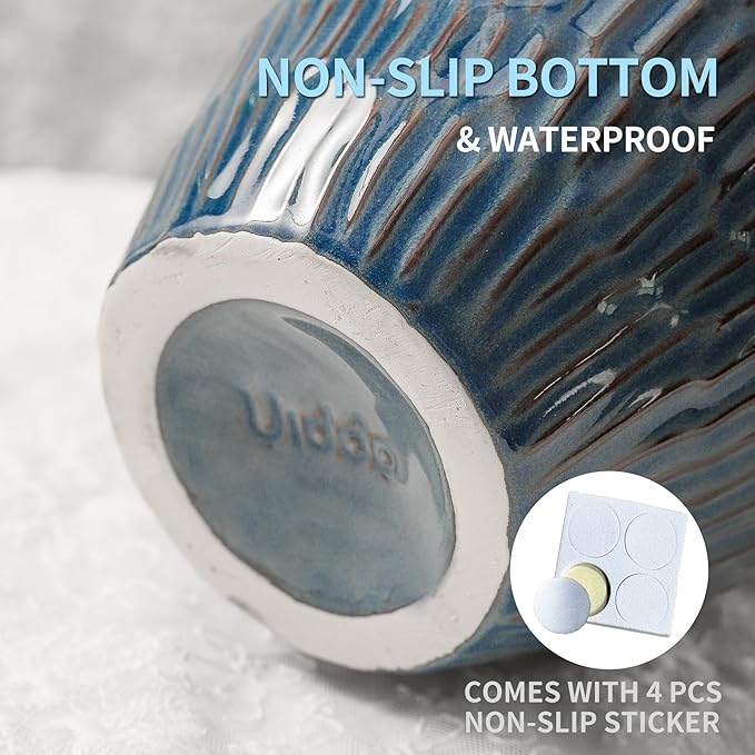 Blue Ceramic Vase for Home Decor,7.8 Inch Flower Vases，Decorative Vase for Pampas Grass，Modern Art Texture Vases for Home Entryway Living Room Dining Table Farmhouse Office Decor- Blue-VerdiqueGarden