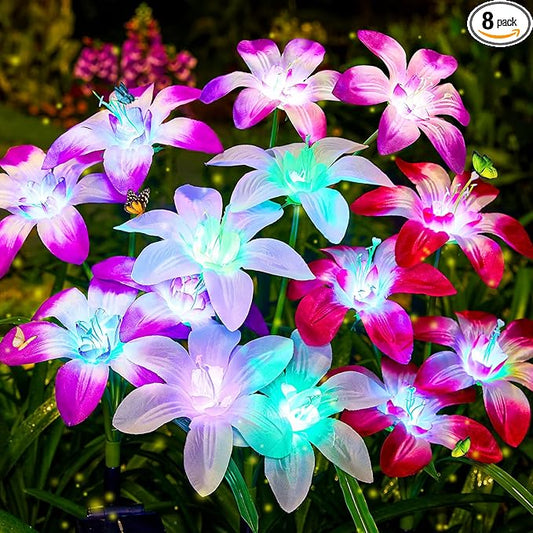 Solar Garden Lights Outdoor, 8 Pack Blooming Lily Solar Flowers Outdoor Waterproof, 7 Color Changing Bigger Flower Lights for Yard Patio Decor, Gift for Mom-VerdiqueGarden