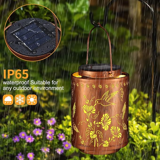 Solar Lanterns Outdoor Waterproof Mushroom Butterfly Garden Decor Gifts for Women Mon Grandma Metal Hanging Solar Lights Decoration for Outside LED Lanterns for Yard Patio Lawn Pathway（Hummingbirds）-VerdiqueGarden