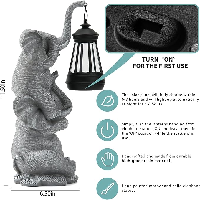 Solar Elephant Garden Statue with LED Lights - Waterproof Outdoor Decor for Patio, Yard, Balcony - Unique Elephant Gifts for Women, Mom, Grandma - Birthday, Mother’s Day, Housewarming Gift-VerdiqueGarden