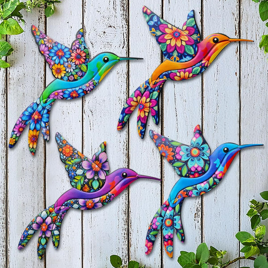 Metal Hummingbird Wall Decor,Outdoor Fence Birds Art Decoration,Hanging Decorations for Garden,Yard,Patio Balcony,Great Gifts for Family Friends(4 Pack)-VerdiqueGarden