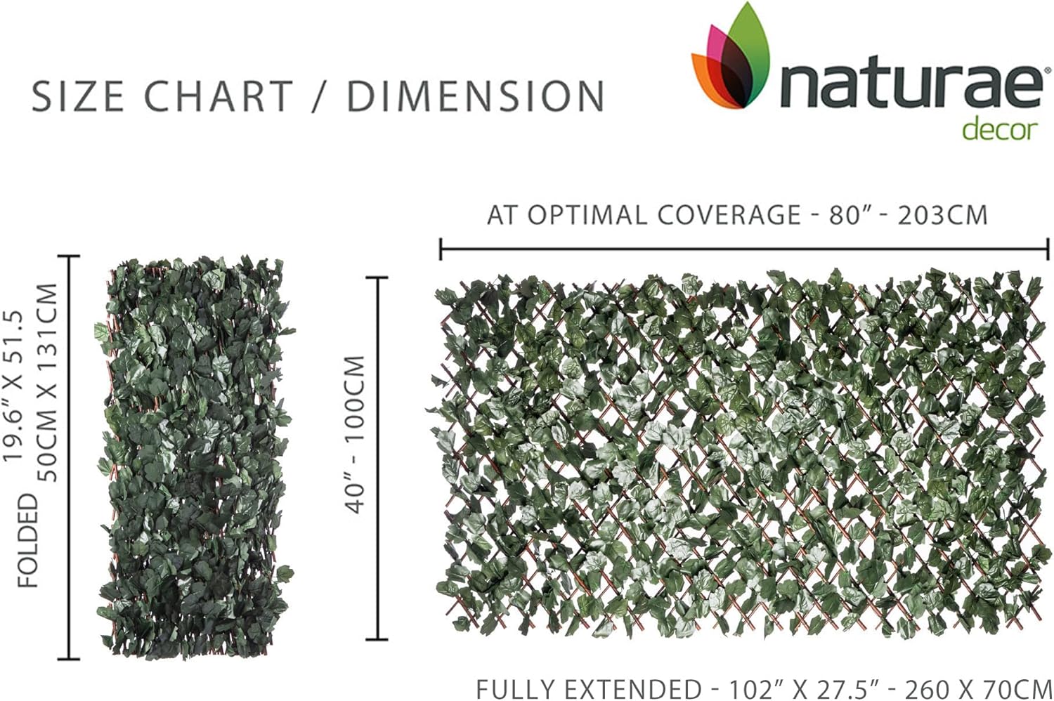 Naturae Decor Expandable Willow Trellis - Outdoor Privacy Screen - Sturdy and Flexible - Realistic Look - 40 in x 80 in - Ivy Leaves-VerdiqueGarden