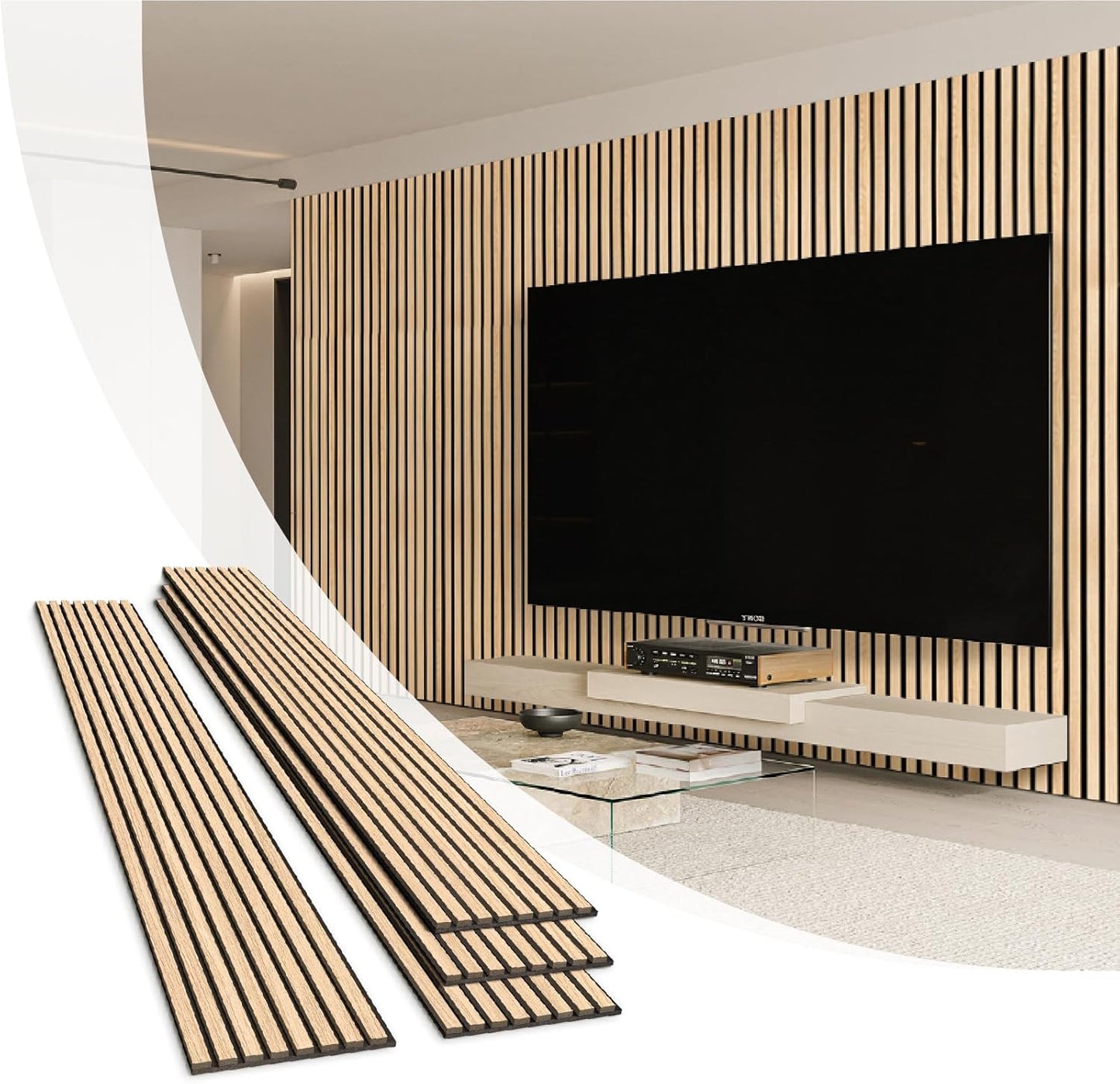Olanglab Wood Slat Wall Panels, Wooden Acoustic Wall Panels, 94.5"x12.6" Each 3D Wall Panels for Interior Wall Decor, 4 Pack in Total 94.5"x50.4" (Warm Oak)-VerdiqueGarden