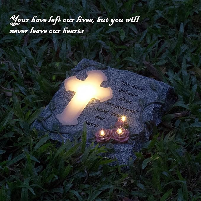 Cross Solar Lights Outdoor Garden Memorial Stepping Stone, IP65 Waterproof is Used for Walls or Lawns, A Touching Memorial Gift & Condolence Gifts Grave Decorations for Cemetery-VerdiqueGarden