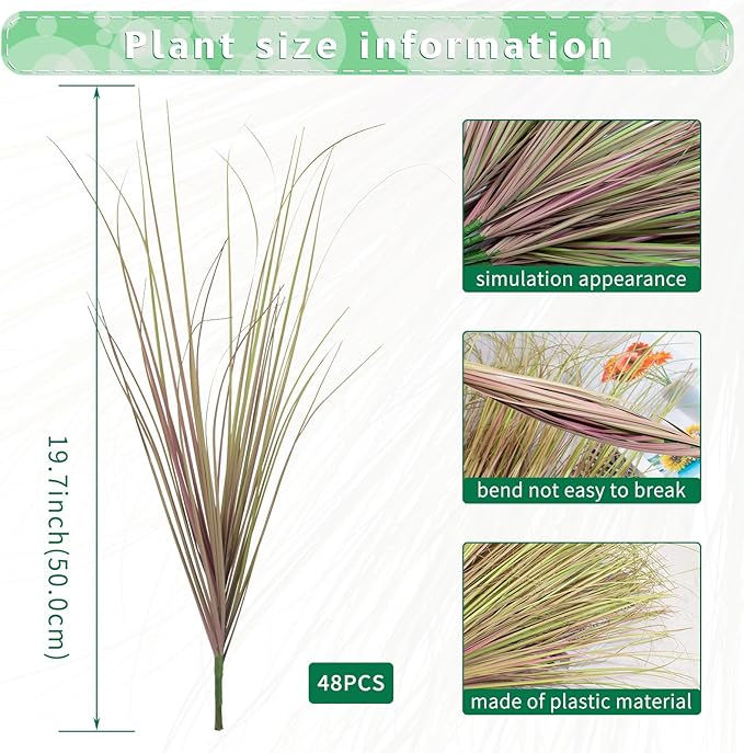 48Pcs Artificial Grass Plants, Faux Shrubs Wheat Grass, Artificial Tall Grass Fake Plants for Outdoor Decor,Artificial Greenery Stems Weed for Room Indoor Home Decor（Light Purple）-VerdiqueGarden