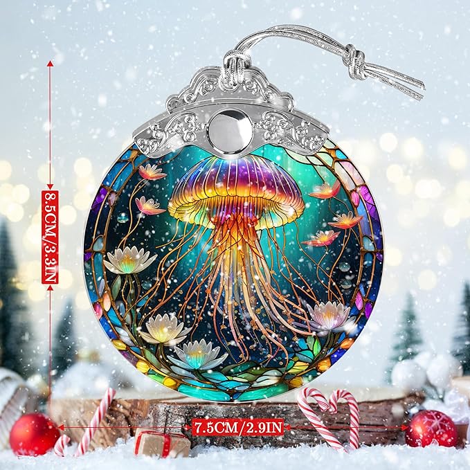 Stained Glass Suncatcher, Jocidea Jellyfish Ornament, Christmas Ornaments, Holidays Ornaments, Christmas Tree Decor, Jellyfish Decor for Home, Jellyfish Gifts-VerdiqueGarden