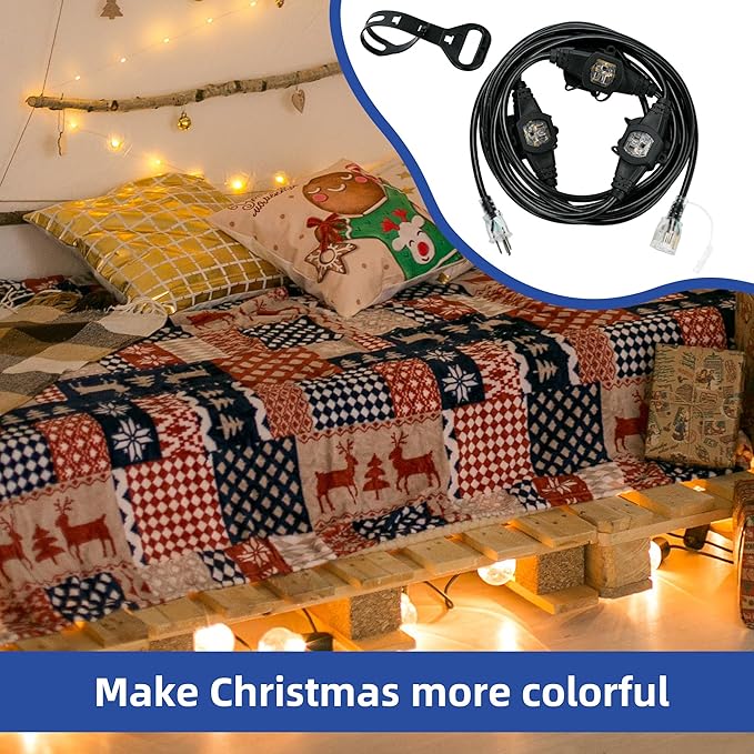 20FT 16 Gauge Multi-Outlet Extension Cord, 4 Evenly Spaced Weatherproof Outlets, Great for Stage Backdrops, Landscape Garden Lighting, Christmas Decorations ETL-VerdiqueGarden