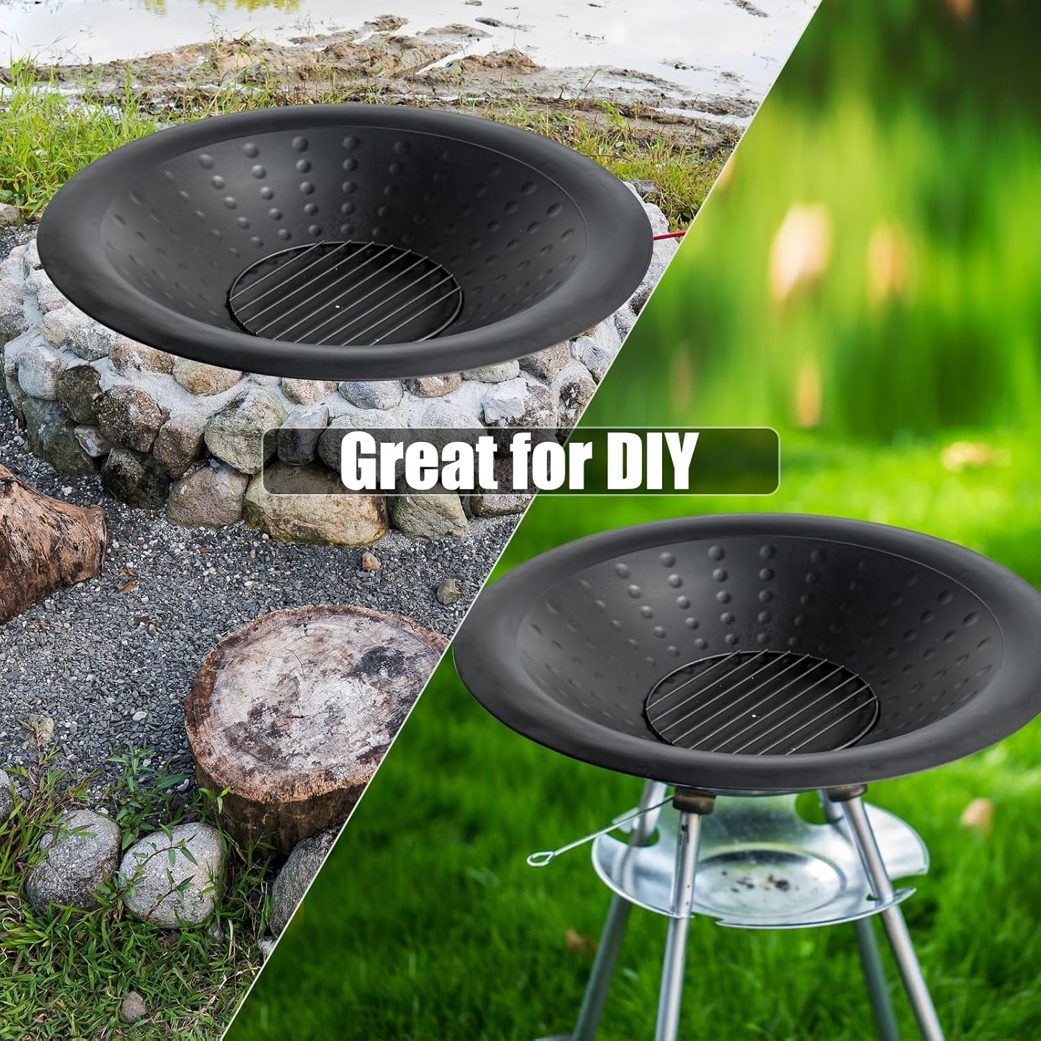 35 inch Steel Fire Bowl for DIY or Replacement Existing Fire Pits, Wood Burning Fire Pit Bowl with Spark Screen &Fire Poker, Fireplace for Backyard, Porch, Deck, Camping, BBQ (Circle Dot)-VerdiqueGarden