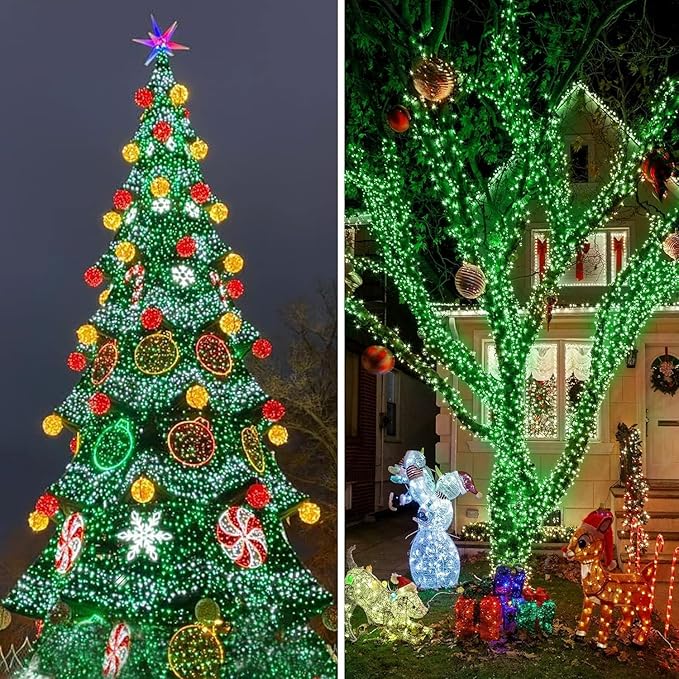 KNONEW 403FT 1000 LED Christmas String Lights Outdoor Green Wire Fairy Light 8 Modes & Timer Plug in Waterproof LED String Lights for Xmas Yard Tree Wedding Party Holiday Decorations(Green)-VerdiqueGarden