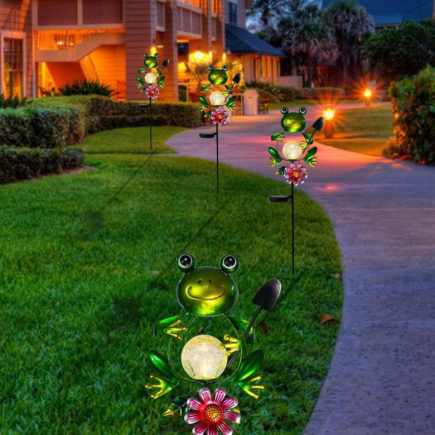 Bshine Frog Solar Light Outdoor Garden, Cracked Glass Metal Solar Garden Stakes for Pathway, Backyard Decoration, Yard Art, Lawn Ornaments, Frog Gifts for Women, Mom, Frog Lovers-VerdiqueGarden