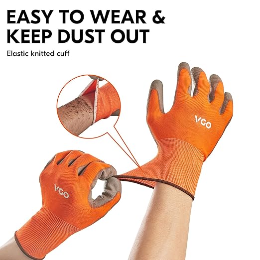 Vgo... 15-Pairs Safety Work Gloves, Gardening Gloves, Polyurethane Coated, Dipping Gloves, Latex Free (Size M,Orange, PU2103)-VerdiqueGarden