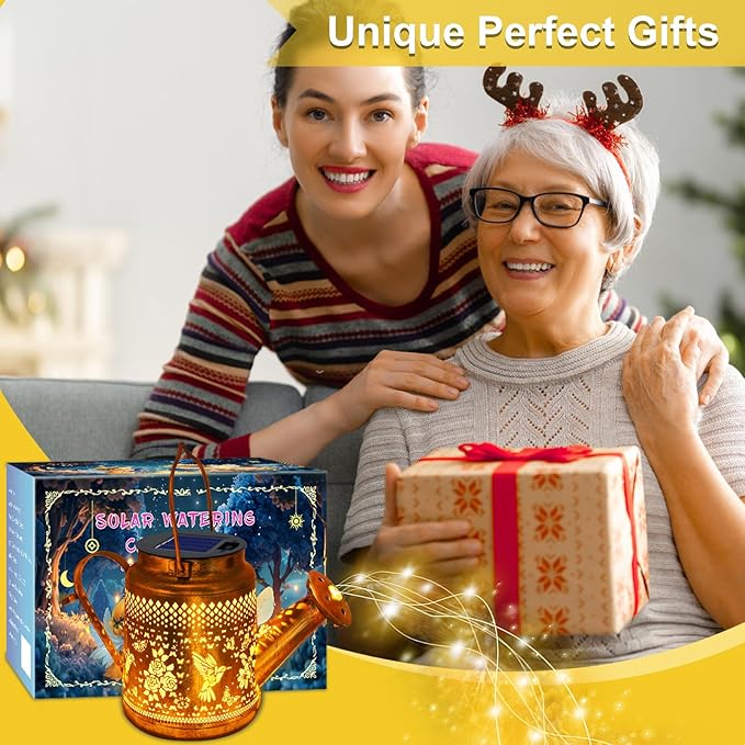 Solar Lanterns Outdoor Waterproof,Hummingbird Watering Can Garden Decor,Hanging Solar Path Lights Yard Art,Outside Patio Decorations Gardening Birthday Gifts for Mom Grandma Women with Shepherd Hook-VerdiqueGarden