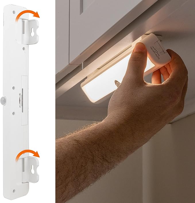 Amazon Basics LED USB/Battery Operated Light Bar, Swivel Motion Sensor, Stick on Lights, 250 Lumens, 12 Inches, Under Cabinet Lighting, Closet, Kitchen, 2 Pack, White-VerdiqueGarden
