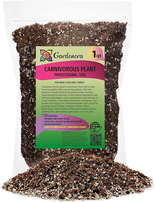 Professional Carnivorous Plant Soil - Ready to Use for Venus Flytraps, Sundews, Pitcher Plants, Butterworts | Peat Moss, Coco Coir, Perlite - 1 Quart Bag-VerdiqueGarden