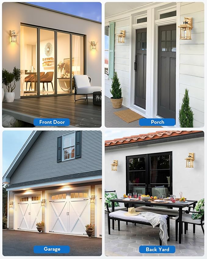 VIANIS Motion Sensor Exterior Lights for House, 2 Pack Dusk to Dawn Outdoor Lighting, Gold Outdoor Sconce Lantern, Waterproof, Weather Resistant Porch Lights Outside for House, Garage, Front Door-VerdiqueGarden