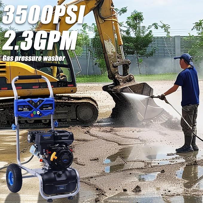 3500 PSI Gas Pressure Washer, 2.3 GPM Power Washer with 209CC Engine, Maintenance-Free Axial Cam Pump, 25FT Hose, 4 Nozzles for Driveways, Walls, Vehicles, Patio (Blue)-VerdiqueGarden