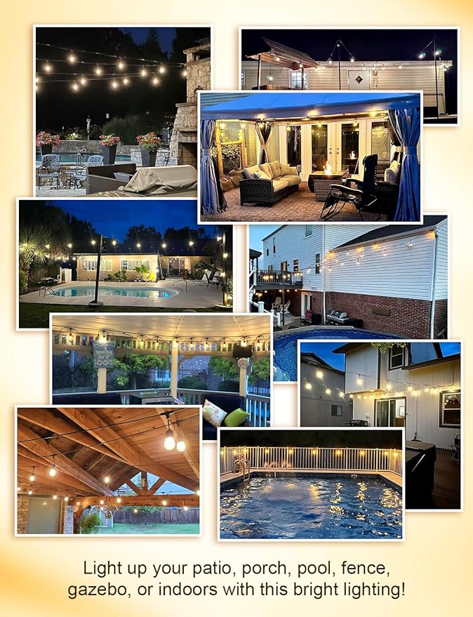 XMCOSY+ 120FT Outdoor String Lights Waterproof - LED Patio Hanging Lights for Outside Porch Backyard Gazebo Garden, Commercial Grade 42 Edison Bulbs-VerdiqueGarden