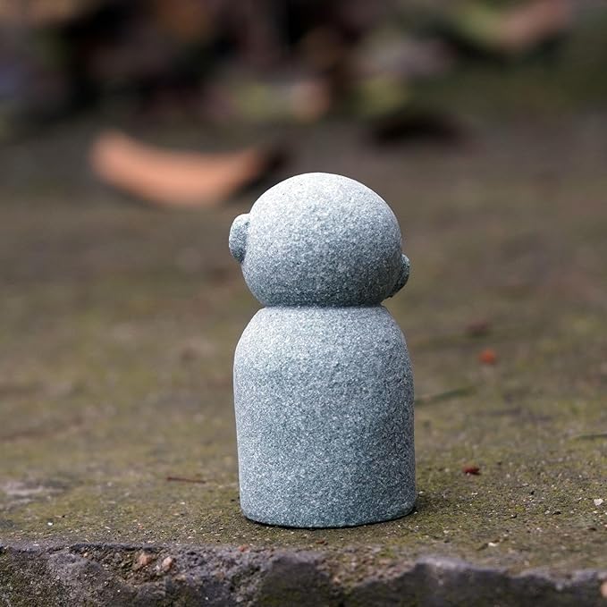 OwMell Japanese Jizo Monk Statue Praying, Buddha Jizo Statue Figurine Memorial Statue Aquarium Decoration for Garden Outdoor Ornament 2.6" - Tilting Head-VerdiqueGarden