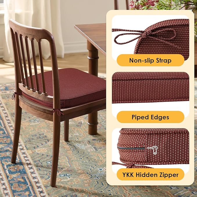 Outdoor Round Corner Seat Cushion, 17"x16"x2", Set of 4, Non Slip Seat Cushion Pads with Removable Cover for Patio Furniture, Garden Yard Lawn, Tan Dotted Red Base-VerdiqueGarden