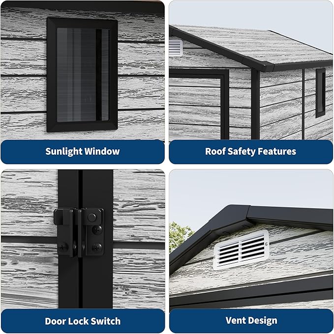 All-Weather Plastic Shed with Window, Outdoor Resin Garden Shed with Lockable Door and Vents, Outdoor Resin Storage Sheds for Backyard, Patio, Lawn, Tool, Bike-VerdiqueGarden