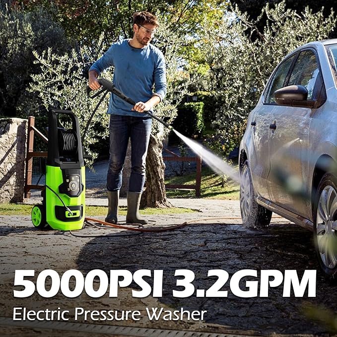 Pressure Washer, 5000PSI 3.2GPM Adjustable Touch Screen with 55FT Total Length 4 Nozzles for Driveways Cars-VerdiqueGarden