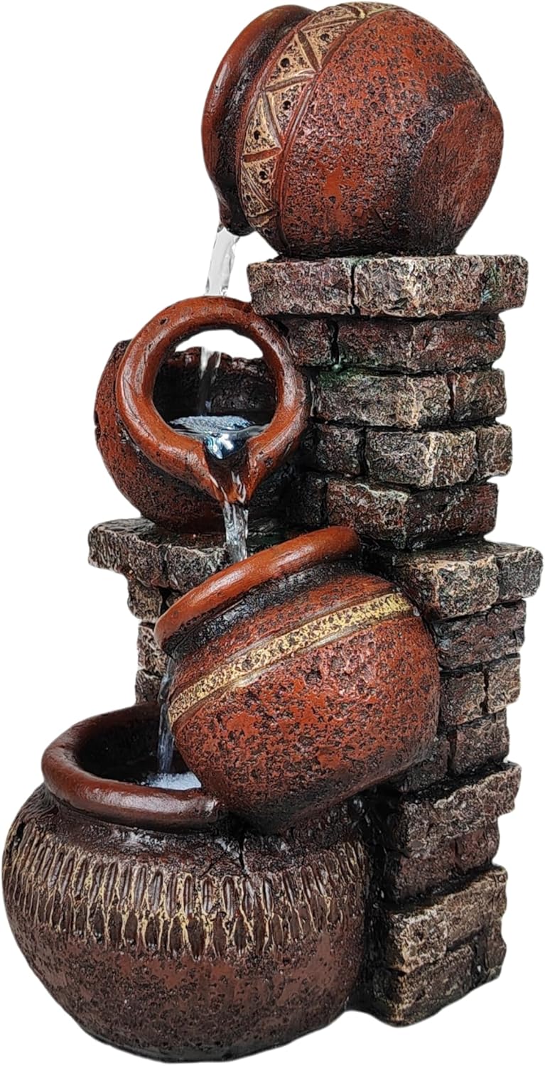 Indoor Desktop Fountain with Led Light - Layered Rock Waterfall Fountain, 13.77 x 5.9 x 5.9 inches, Silent Tabletop Water Feature Decor for Relaxation-VerdiqueGarden