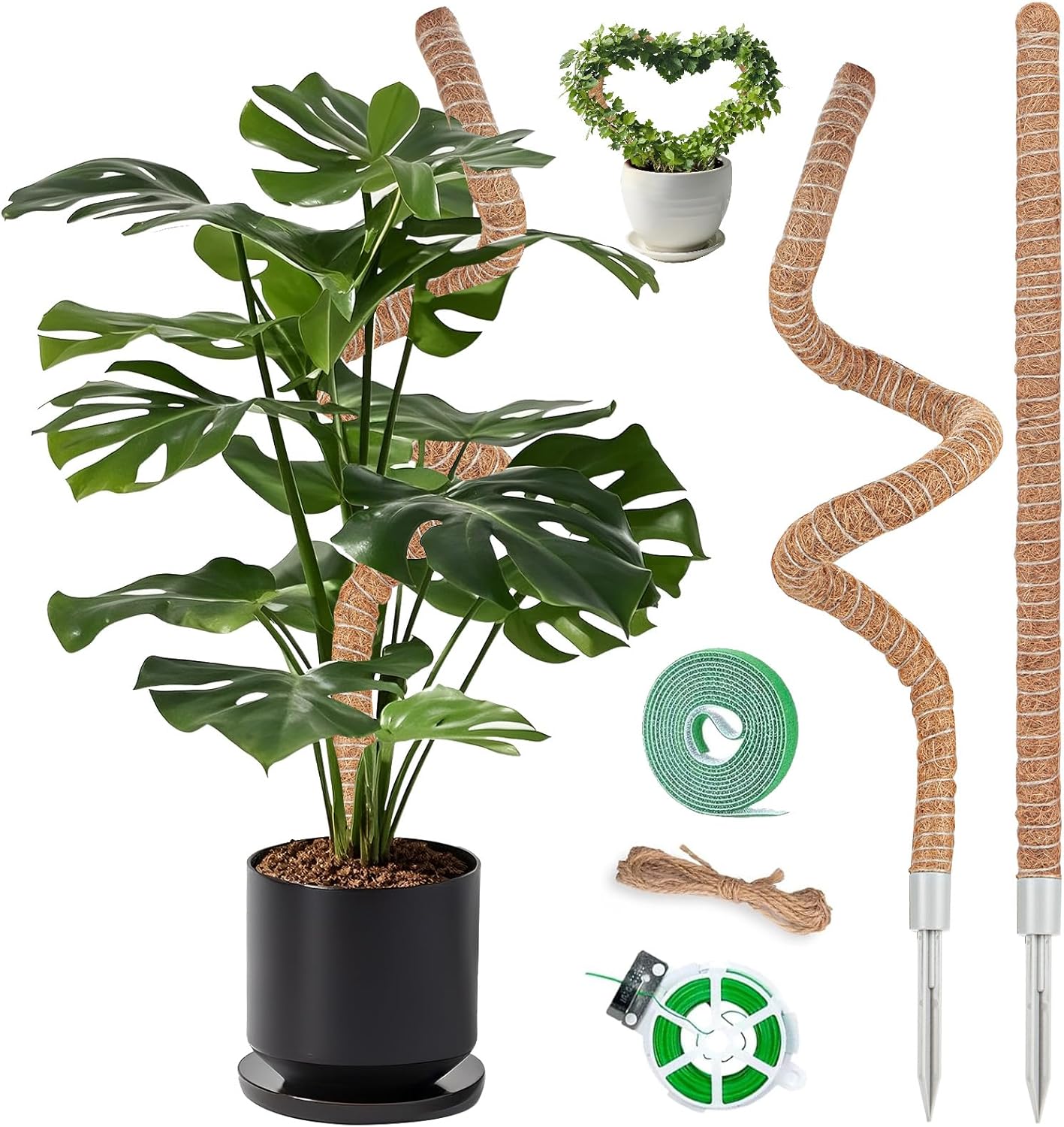 2 Pack Moss Pole, 28 Inch Monstera Plant Support, Moss Poles for Climbing Indoor Plants, Handmade Coco Coir Plant Support Stakes for Potted Plants, Pothos, Philodendron-VerdiqueGarden