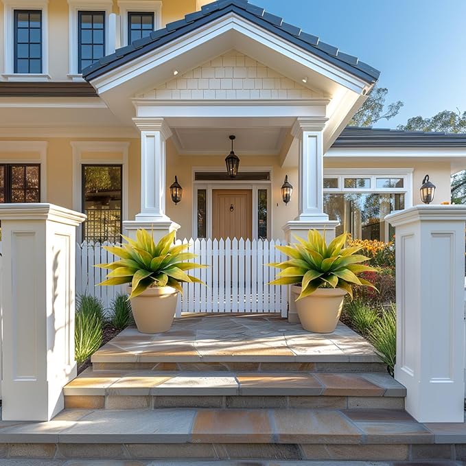 Artificial Plants Outdoor Faux Plant,Artificial Agave Faux Hostas Outdoor Uv Resistant Artificial Plants Indoor Fake Plant Artificial Agave Plant Indoor(2pcs, 28") Yellow-VerdiqueGarden