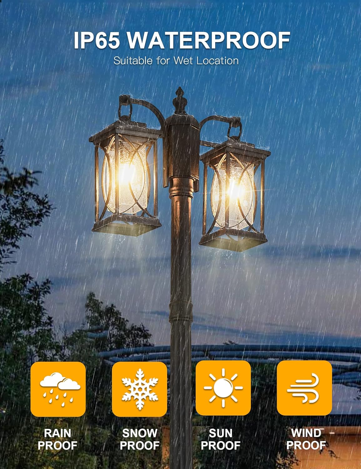 Dusk to Dawn Outdoor Lamp Post Light Modern 2-Head Street Pole Light Fixtures with Outlet, Waterproof Black Outside Street Light Electric Lantern for Backyard, Garden Patio Driveway-VerdiqueGarden