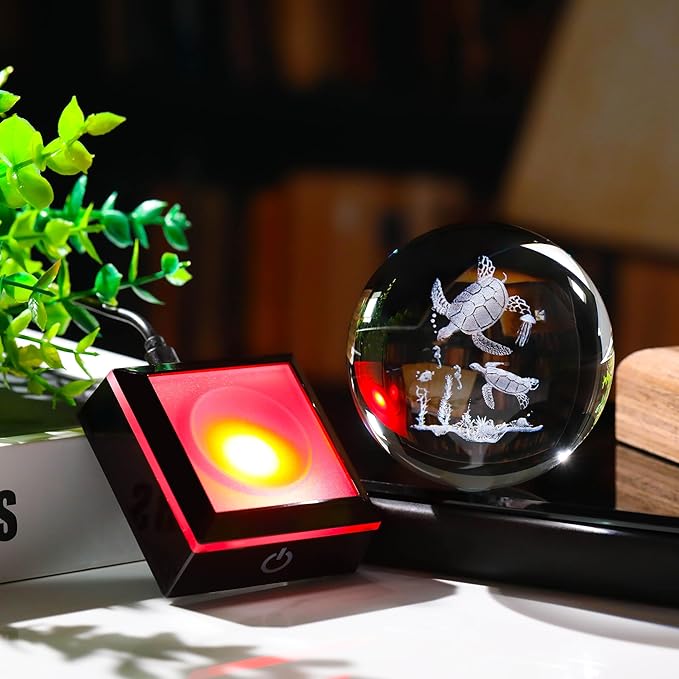 Qianwei Sea Turtle Gifts for Women 3D Crystal Ball 3.14'' - Laser Sea Turtle Decor Glass Animals Turtle Figurines Statue Stuff for Room Decorations Turtles Night Light-VerdiqueGarden