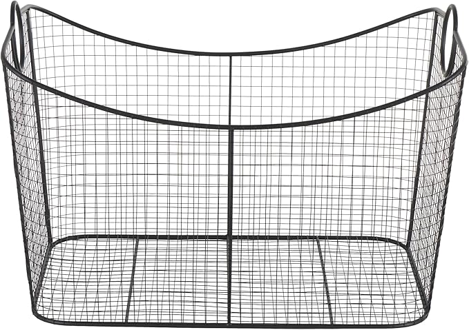 Deco 79 Metal Large Open Frame Wire Grid Storage Basket with Curved Sides and Ring Handles, 30" x 20" x 20", Black-VerdiqueGarden