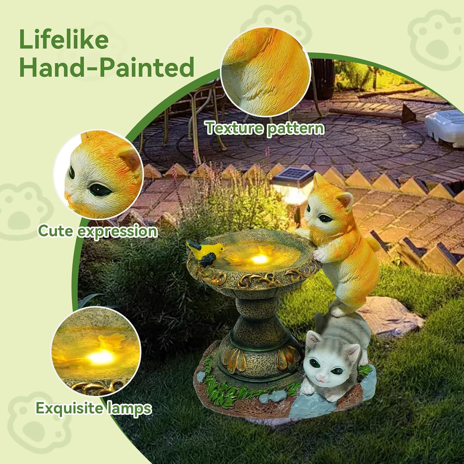 Solar Two Kittens Garden Statues with LED Lights, Outdoor Decor for Patio Yard Balcony - Unique Housewarming Birthday Gifts for Women Mom Grandma-VerdiqueGarden