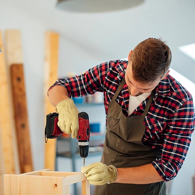 HLDD HANDLANDY Leather Work Gloves for Men & Women, Adjustable Wrist Cowhide Gardening Glove with Reinforced Palm for Driver-VerdiqueGarden