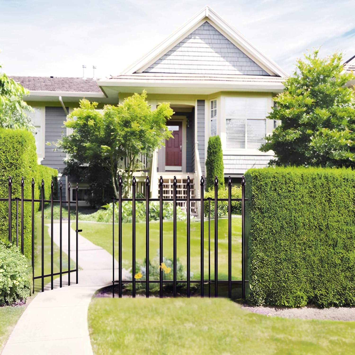 Metal Garden Fence 36" Wide x 28" High, 5 Panels (4 Panels + 1 Gate), Total 11.6 feet, Metal Border Folding Fence, Landscape Fencing Dog Fence Pet Fence for Flower Bed, Yard, Animal Barrier-VerdiqueGarden