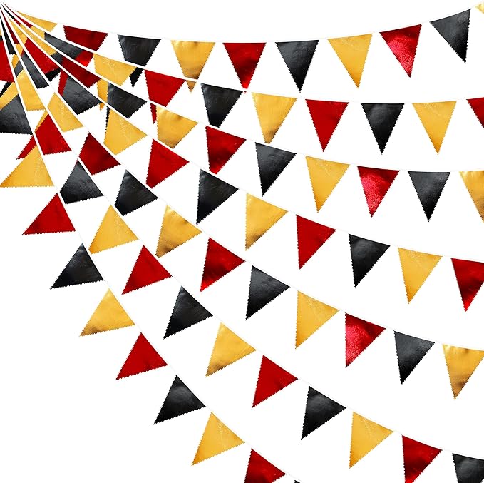 Red Black Gold Party Decorations Metallic Fabric Triangle Pennant Banner Flag Bunting Garland for Graduation Birthday Anniversary Pirate Poker Casino Las Vegas Christmas Holiday Party Supplies-VerdiqueGarden