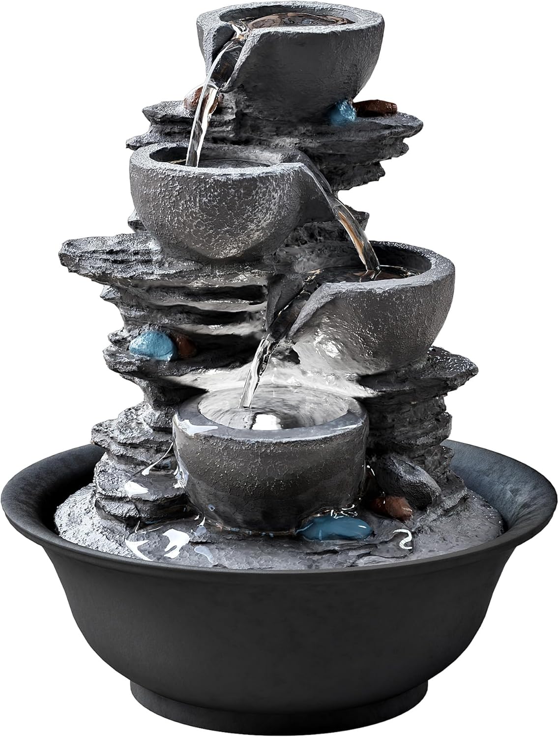 10.6inch Tabletop Fountain, Indoor Waterfall Fountains with LED Light, Realistic Rock Design for Soothing Ambiance in Bedrooms, Living Rooms, Offices, or Meditation Spaces-VerdiqueGarden