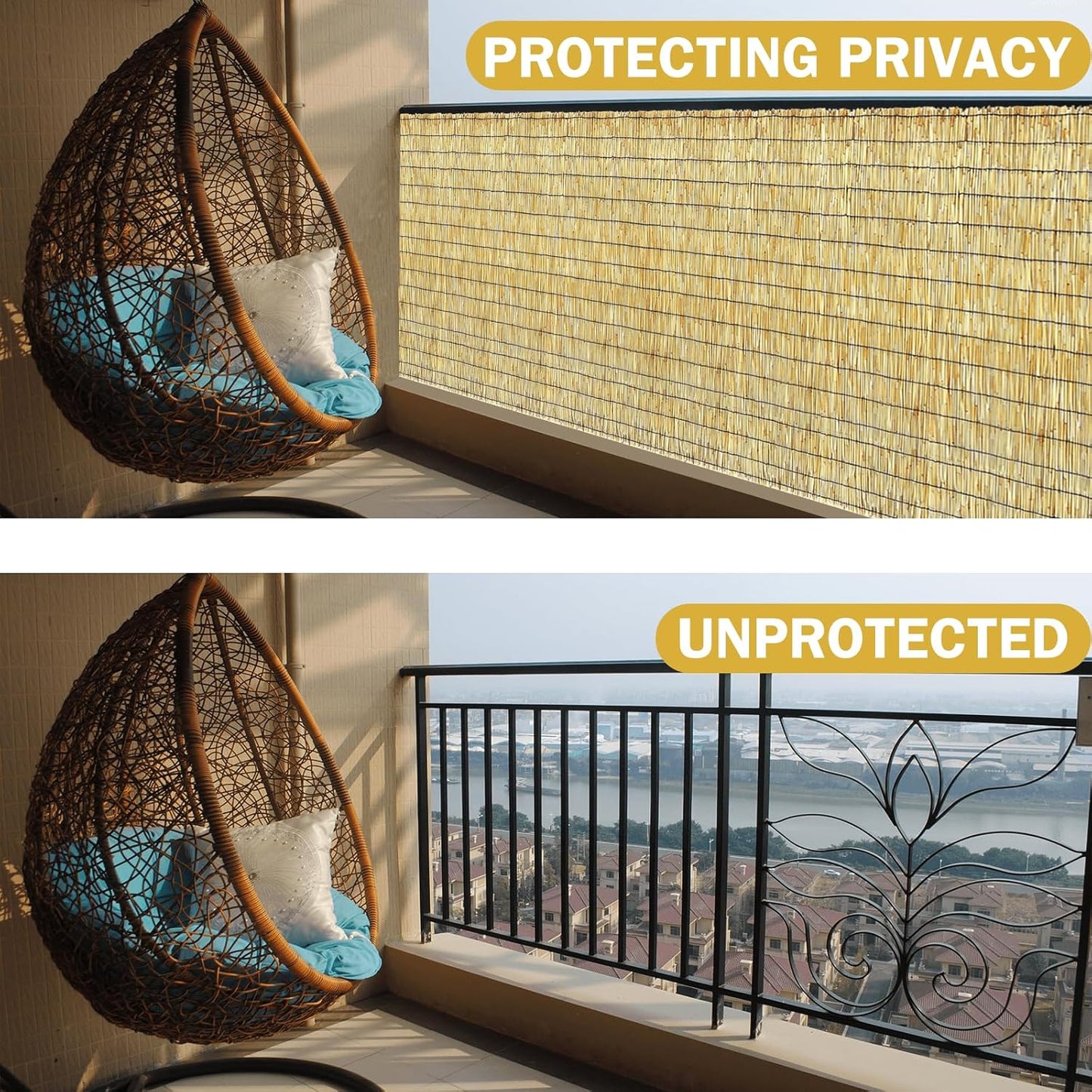 Bamboo Reed Fencing, Natural Bamboo Fence Rolls 3 Feet High, Decorative Reed Curtains Privacy Screen Outdoor for Patio Balcony Garden Backyard, 3 x 16 FT-VerdiqueGarden