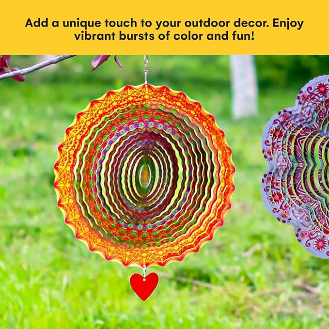 SteadyDoggie 12-Inch Wind Spinner Mandala Thangka - 3D Stainless Steel Laser Cut Metal Art - Reflective Geometric Pattern Kinetic Yard Decoration - Hanging Wind Spinners for Indoor and Outdoor Use-VerdiqueGarden