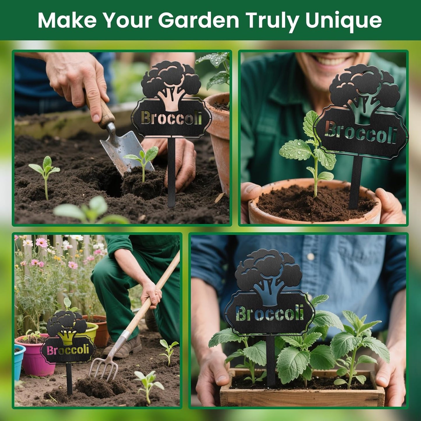 CUTHOLLOW Metal Plant Marker Stake Broccoli for Outdoor Indoor, Waterproof 11.8 inch Cute Garden Plant Labels Sign Tag for Vegetables, Farmhouse Greenhouse Decor - Funny Gardening Gifts-VerdiqueGarden